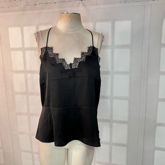 Express Tops - Express NWT black satin lace trim cami tank blouse size large